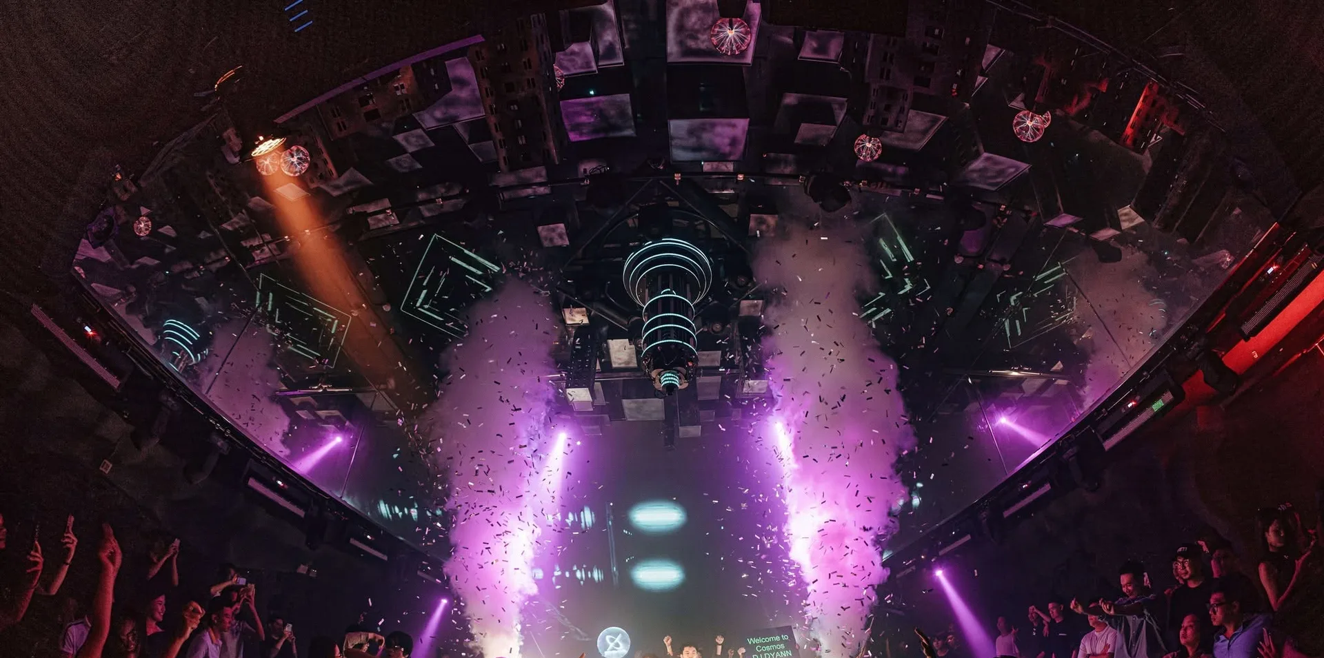 Cosmos Club Hanoi — CO2 jets and confetti either side of the DJ booth